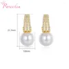 Dangle Earrings Wedding Party Jewelry Luxury CZ Imitation Pearl for Women Temperament Lady Zircon RE6165