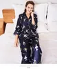 Home Vêtements Square Collar Womens Sleeping Pyjama Set Silk Women Lingeries with Long Pants Sleve Pijama Feminino