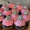 お祝い用品12％/セットディスコボールカップケーキトッパーの装飾ピックシルバーミラー3Dケーキ70S 80Sテーマパーティーの装飾