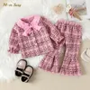 Ensembles de vêtements bébé fille élégante veste de veste évasée pantalon 2pcs bébé enfant enfant de costume rose fête anniversaire 1-5y