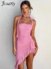 Casual Dresses JusaHy Women Y2K Pink&Black Sweet Beach Holiday Chest Wrapping Halter Decoration Irregular Ruffle Hem Skinny Sexy Dress