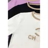 Women's T-Shirt designer Xiaoxiang 2024 Summer New Contrast Color Letter Jacquard Round Neck Pullover Knitted Short Sleeve Age Reducing Versatile Top for Women 9YZ0