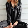 우아한 패션 캐주얼 여성 레이디 새틴 잠옷 세트 파자마 잠자기 나이트웨어 라운지웨어 홈웨어 240409