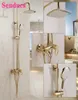 Gold Bathroom Shower Set Senducs Round Rainfall Hand Shower Head Copper Bathtub Mixer Faucets Cold Bath Shower System X07059715596