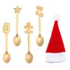 Cuillères 5pcs de Noël Ensemble de Noël en acier inoxydable Thé cuillère avec portefeuille d'argenterie pour cadeaux de table de Noël