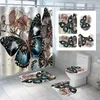 Duschvorhänge 3D-Druck mehrfarbiger Schmetterling Stoff Vorhang Set Bad Dekoration Toilettenabdeckung Teppich Anti-Schlupfmattenmattenbad