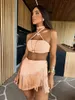 Summer Summer Two Skirt Sets Sexy Sexyless Bandeau Top Tassel Tassel Skirt Chic Beach Outing Women Ladage Suits 240403