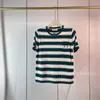 Designer Women's T-Shirt round neck color striped wool knitted short sleeved thin T-shirt casual loose top W4BP