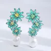 Niche design 925 silver finely inlaid enamel natural pearl topaz blue-green daisy stud earrings