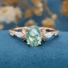 Klaster Pierścienie Klasyczne 925 Sterling Srebrny Stone Natural Green Moss Grass Agat Agat Pierścień Markizowany cyrkon dla kobiet rocznicowy biżuteria