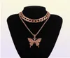 Kubansk kedja Big 3D Butterfly Fashion Designer Luxury Diamonds Statement Pendant Choker Necklace For Woman Girls Hip Hop Jewelry7778890