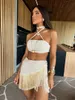 Summer Summer Two Skirt Sets Sexy Sexyless Bandeau Top Tassel Tassel Skirt Chic Beach Outing Women Ladage Suits 240403