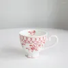 Tazze di piattino al passo di qualità sotto vetrata tazza da caffè in ceramica rosa da 9 once di tazza nera con manico in porcellana del tè pomeridiano