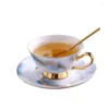 Koppar tefat ben porslin kaffekopp dekoration minimalistisk guld kant vit keramisk engelska te set vatten mode porcelana bordsartiklar 50bd