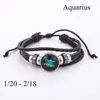 Charm Bracelets Fashion 12 Constellations Zodiac Sign Black Leather For Men Boys Jewelry Adjustable Multilayer Snap Button Bracelet