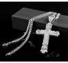 Srebrny Hip Hop Cross Charm Wisiant Pełny lód CZ symulowany Diamonds Catholic Crucifix Naszyjnik z długimi kubańskimi skjfy2800926