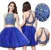 Two Pieces Homecoming Dresses 2020 Cheap Beaded Backless Tulle Lace High Neck 8th Graduation Dresses Short Party Prom Dress5013397