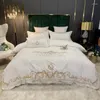 Bedding Sets Luxury Gold Embroidery 60S Sanding Satin Egyptian Cotton Set Duvet Cover Fitted Sheet Bed Pillowcases Home Textile