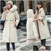 Femmes Down Parkas 2023 Hiver Women Fleece Vestes longues 2 pes épaississez le col de fourrure chaude à capuche à tabots rembourrés