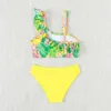 One-pièces Nouveaux enfants Bouchage à épaule inclinée Split Swimsuit Girls Imprimé Rouffon Derreau à séchage Breaspable Bikini Swimwear Beach Wear