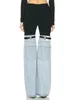 Jeans féminins Dutriobs Fashion High Taist Patchwork Pu en cuir Pu en cuir Streetwear Streetwear Denim Pantalon