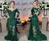 Robes de soirée glamour émeraude verte de mode Applique Applique à manches longues Robe de bal de bal sur mesure Voir à travers Tulle Long Ev8330762