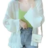 Women's Knits 2024 Fashion Women Chiffon Korean Shrug Spring Summer Solid Color Jacket Long Sleeve Ruffle Top Streetwear Casual Cardigan