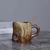 Tassen Japanische Keramik Vintage Kaffeetasse 280 ml Tasse mit Löffel für Küchenbar Esshaus Büro Nachmittag Tee Tassen Getränke Geschirr