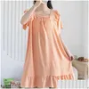 Kadın Skul of Slee Elbise Gevşek Kare Boyun Kısa Kollu Nightdress Kadınlar İçin İnce Yaz Uyku Giyim Nightgown Nightgown Kadın Gecesi Del Del Ot4g7