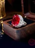 Clusterringen 2024 Luxe en prachtige duiven ei kunstmatige rode schat 925 zilveren ring set met hoge koolstof diamant bruiloft sieraden
