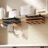 Kitchen Storage Rack Under Cupboard Paper Towel Rags Hanger Cabinet Hanging Wine Glass Pot Cover Organizer Shelf With Hooks