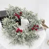 装飾的な花クリスマスリースフロントドアウィンドウガーランド人工レッドベリークリスマスツリーオーナメントナビダッド装飾