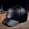 Ball Caps Winter Męska skórzana kapelusz zagęszcza baseball owczarek z uszami ciepłe snapback Hats taty sombrero de cuero del hombre