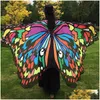 Lenços mulheres novas colorf Butterfly Wing Cape Chiffon Long Festy Party Party elegante pavão de pavão de xale embrulhada em toalha de praia Saronk er gota del dhiub