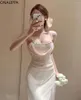 Casual Dresses Onalippa Swing Collar Beaded Dress Heavy Industry High midja Sexig Suspender Korean Celebrity Style Vestidos Women