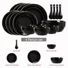 Plates Classical Nordic Bone China Set Matte Black Dinnerware Serving Kitchen Dessert Dish Golden Edge Tableware Porcelain