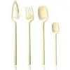 Dinnerware Sets 4Pcs Matte Cutlery Set Stainless Steel Flatware Western Knife Fork Coffee Spoon Yellow Silver Kitchen Tableware