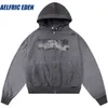 Women's Hoodies Aelfric Eden Ripped Distressed Zip Washed Hooded Vintage Zipper Hoodies Streetwear Hip Hop Sweatshirt Y2K Harajuku Cotton Hoodie 240413