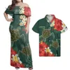 Hycool Red Hawaii Flower Polynesian Tribal Stylish Dresses Casual Floral Dress Off Shoulder Long Maxi Dress Shirt Couple Set 240410