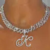 Chains AZ Cursive Letter Pendant Iced Out Cuban Necklace For Women Initial Zircon Link Chain Choker Rock Hip Hop JewelryChains8155116
