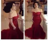 2019 Elegant Dark Red Formal Sirène Robes de soirée de l'épaule Sexy Backless Pageant Robes de bal brillantes Slim Party Dr8132516