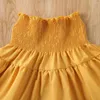 Clothing Sets Girls Cute Skirt Suits Solid Color Ruffled Shoulder-length Tops Bowknot Hairband High Waist Tutu Dress Set