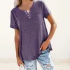 Women's Blouses Soft Women Tee Loose Fit T-Shirt Stijlvol V-hals met knopen Pocket Solid Color Shirt voor de zomer