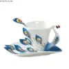 Canecas Europeias 3D Creative esmalte criativo Porcelana Pavão Copa de Coffee e Pires Conjunto de Casas para Enviar Amigos Presentes Requintados