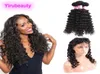 Frontale in pizzo pre -pizzicato con 3 bundle Malaysian 360 Baby Hair Wave Deep Human Hair Weaves with Closures Part5904221