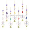 Trädgårdsdekorationer ab Color Crystal Pendant Suncatcher With Nature Stone Sun Catcher Outdoor Decor Rainbow Maker Bells Home Decors D DHA6H