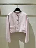 Women's Jackets designer Correct Edition~24C Spring/Summer New Series Striped Round Neck Short Pink Woolen Coat 9806# N1HY