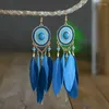 Boucles d'oreilles en peluche plume colorée bohème pour les femmes et ethnique chastel drop-oreille de boucle d'oreilles filles bijoux de vacances