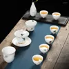 Ensembles de voies de thé 6 personnes ensemble de thé gaiwan fuite basse tasse osse de porcelaine de porcelaine en verre céramique table yerba mate cérémonie fleurs peintes à la main