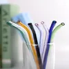 Drinking Straws 2pcs/lot Colorful Pyrex Reusable Glass 1 Straw Cleaner Brush For Bar Accessories 10 Color Options HH16286